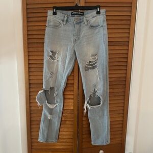 Express Jeans Women’s Girlfriend Mid Rise Ripped Denim Sz 0